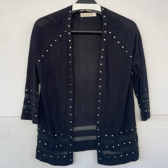 Christina Open Black Cardigan with Silver Stud Accents Sheer Cuffs and Hem Small - Picture 9 of 13